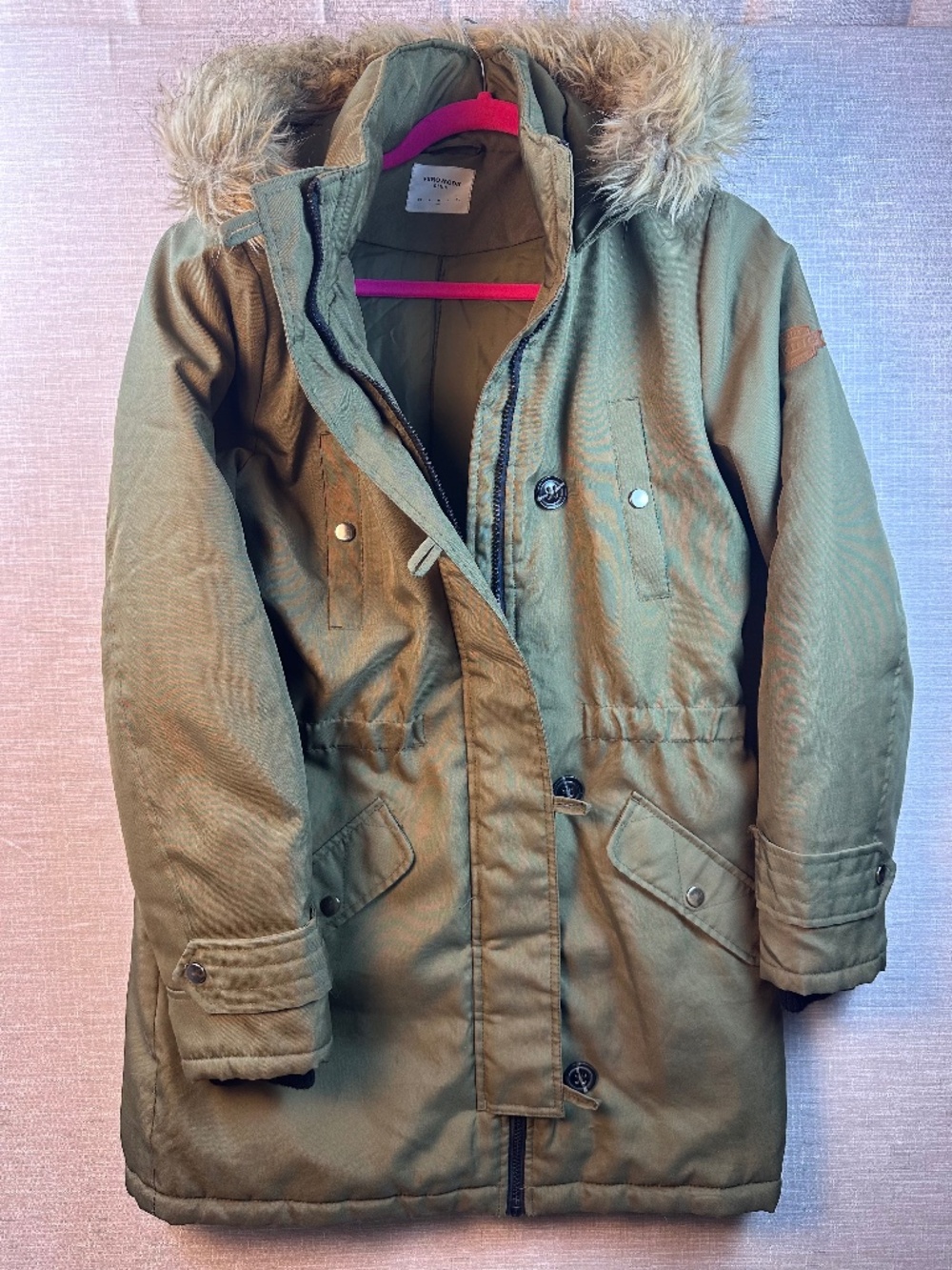 Vero Moda Expedition 3/4 Coat Parka Faux Fur Trim Hood Olive Green Medium
